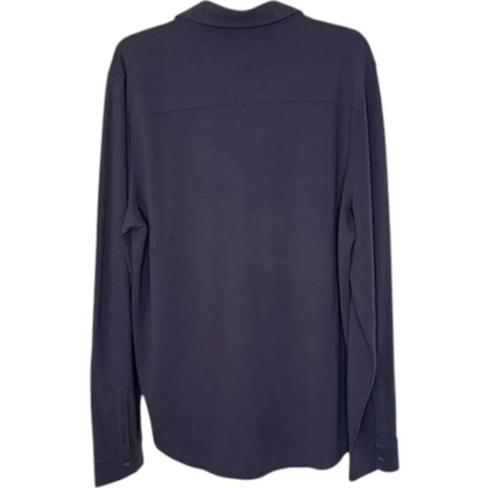 Vince Cotton Piqué Button-Front Long-Sleeve Collared Shirt - Coastal Blue - L